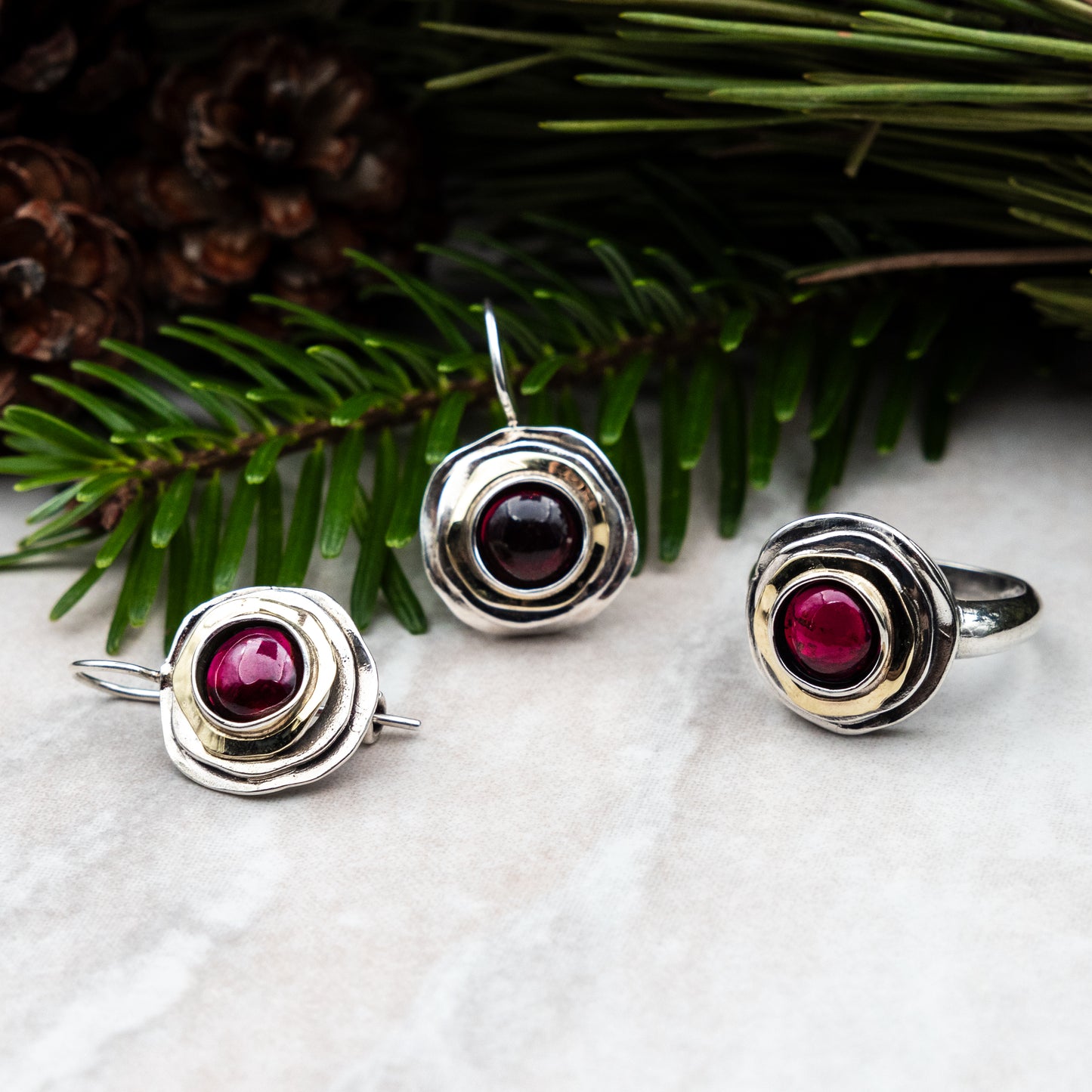 Silberring mit Granat und Gold MVR1103GGR