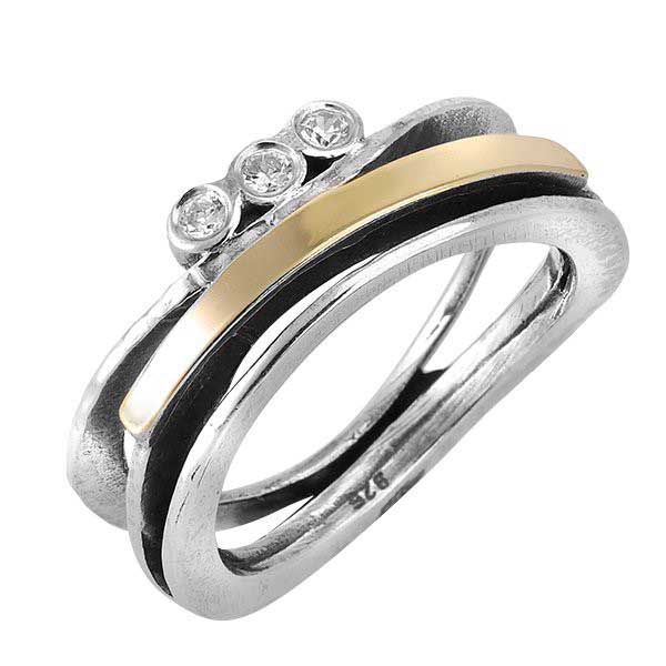 Bague en argent avec zircon et or MVR1461GCZ