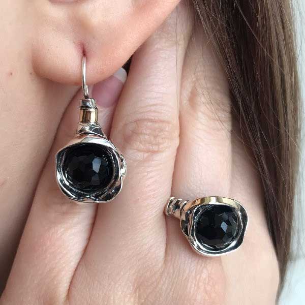 Silberring mit Gold und Onyx MVR812GON