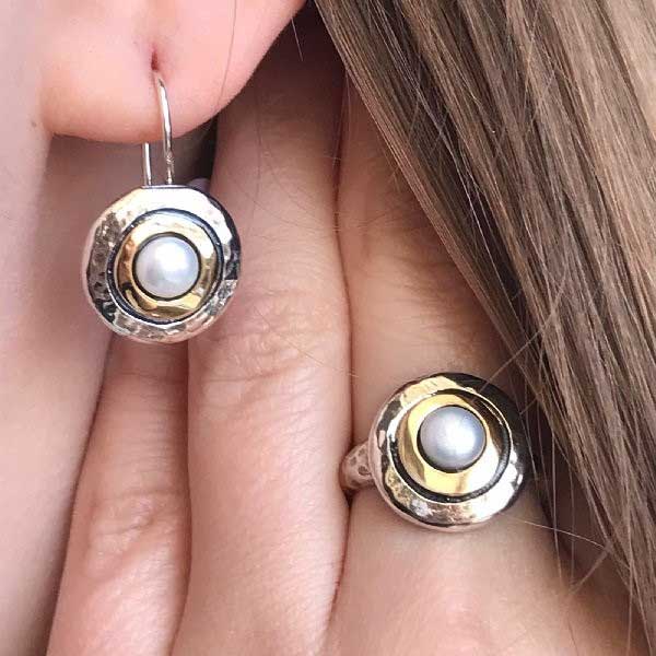 Silberring mit Perle und Gold MVR1408GPL