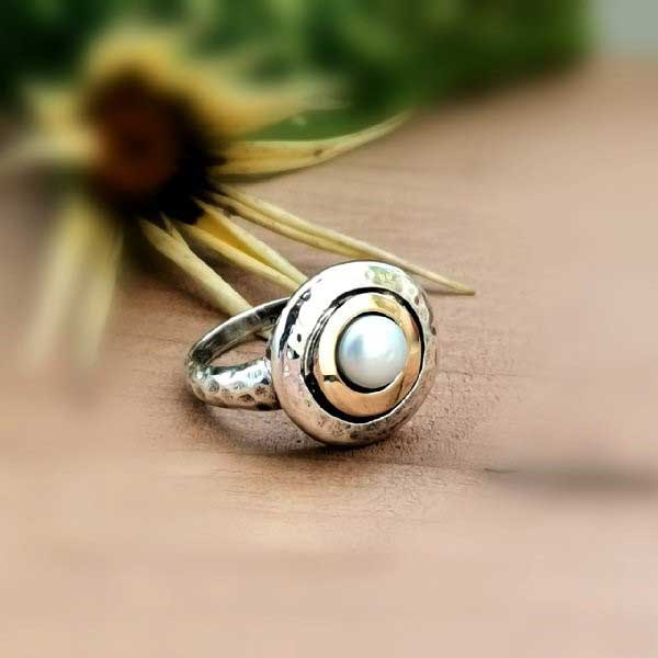 Silberring mit Perle und Gold MVR1408GPL