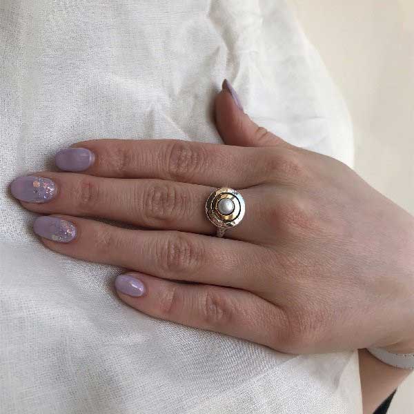 Silberring mit Perle und Gold MVR1408GPL