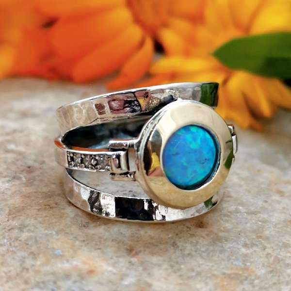Silberring mit Opal und Gold MVR1233OP