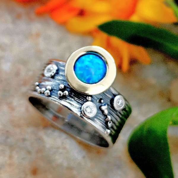 Bague en argent avec opale, or et zircon MVR1520GOP