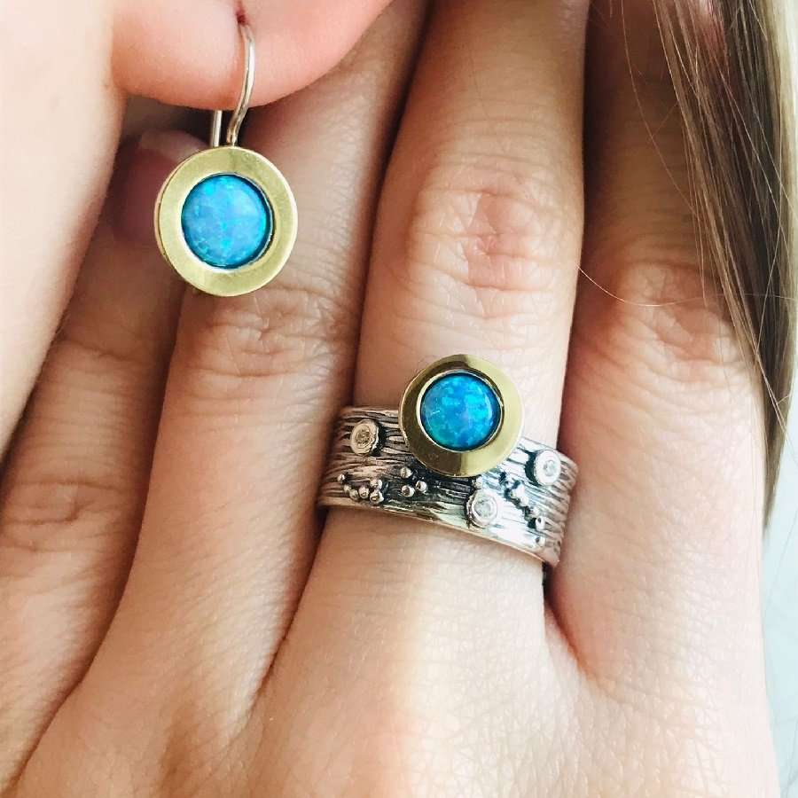 Bague en argent avec opale, or et zircon MVR1520GOP