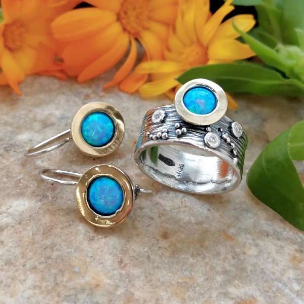 Bague en argent avec opale, or et zircon MVR1520GOP