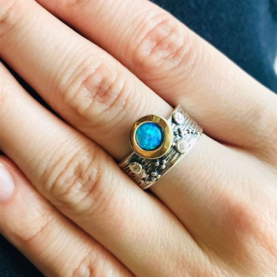Bague en argent avec opale, or et zircon MVR1520GOP