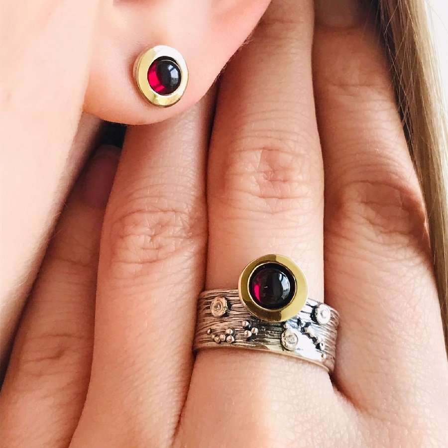 Bague en argent avec grenat, or et zircon MVR1520GR