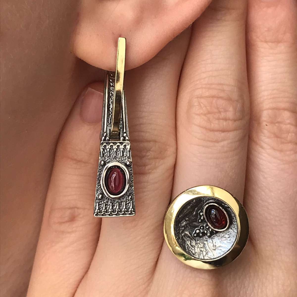 Silberring mit Granat und Gold MVR1595GGR
