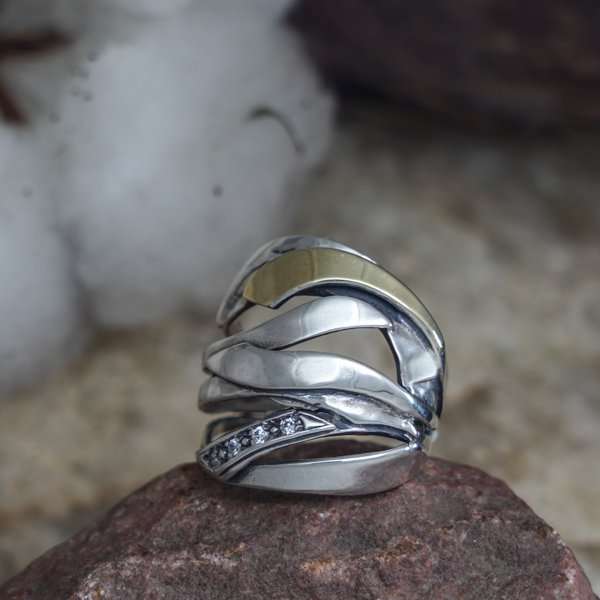 Silberring mit Zirkon und Gold MVR1272GCZ