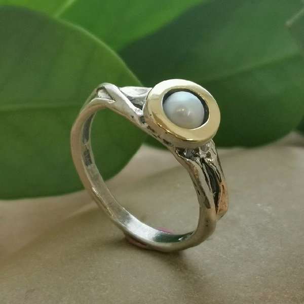 Silver ring with pearl and gold MVR1576GPL