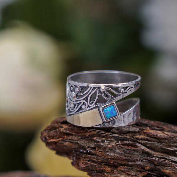 Silberring mit Opal und Gold MVR1756GOP