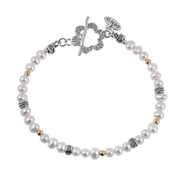 Silbernes Armband mit Perlen und vergoldetem 01B762PL