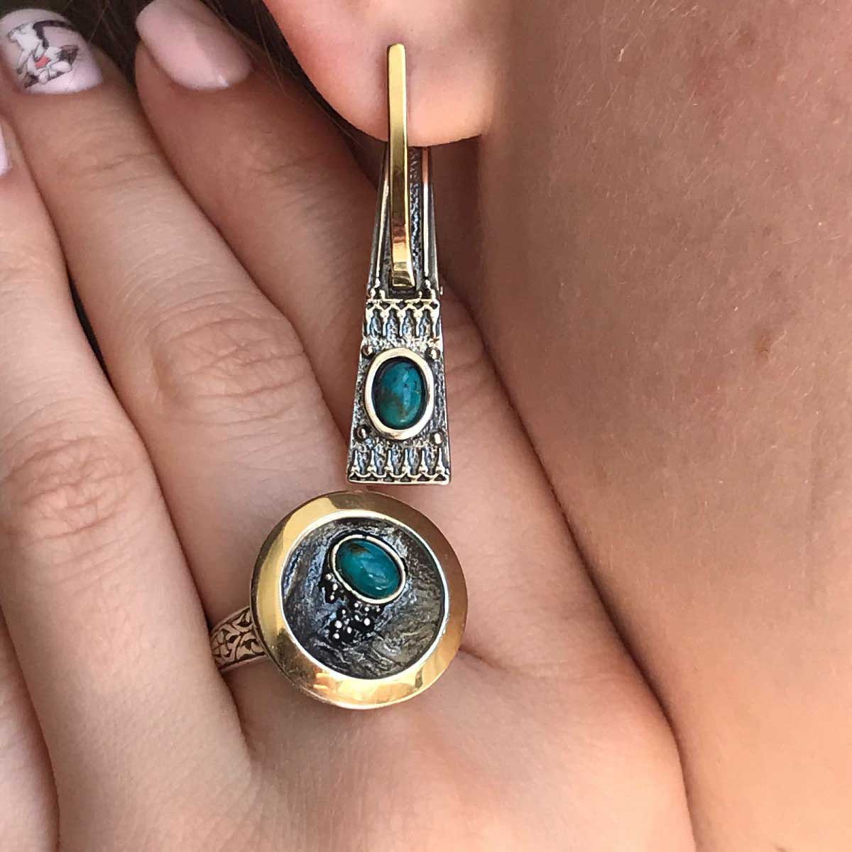 Silver ring with turquoise and gold MVR1595GTQ