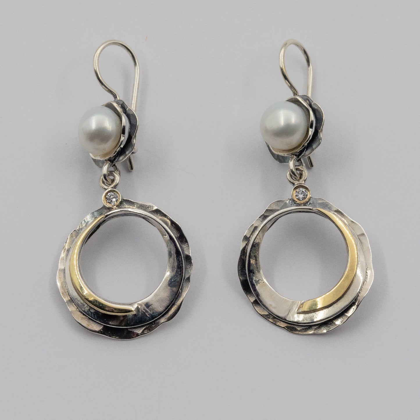 Silberohrringe mit Perle, Zirkon und Gold MVE1066PLCZG
