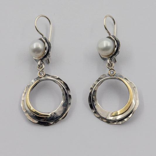 Silberohrringe mit Perle, Zirkon und Gold MVE1066PLCZG