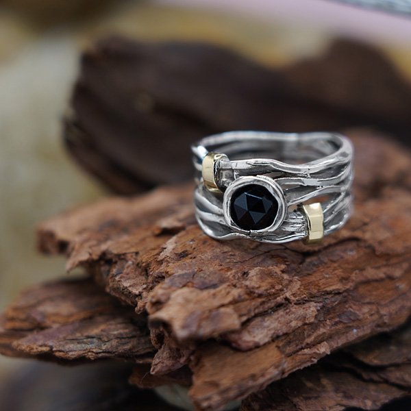 Silberring mit Onyx und Gold MVR1447GON