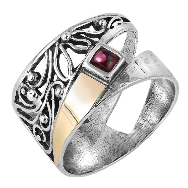Серебряное кольцо с гранатом и золотом MVR1756GGR
