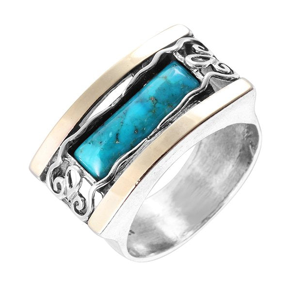 Bague en argent avec turquoise et or MVR378GTQ