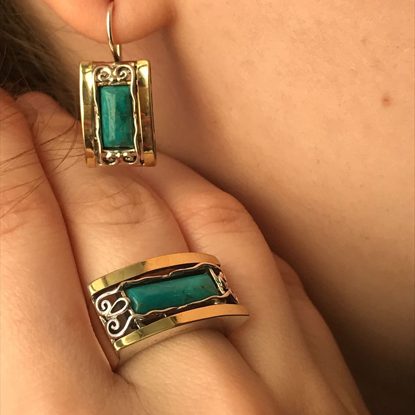 Bague en argent avec turquoise et or MVR378GTQ