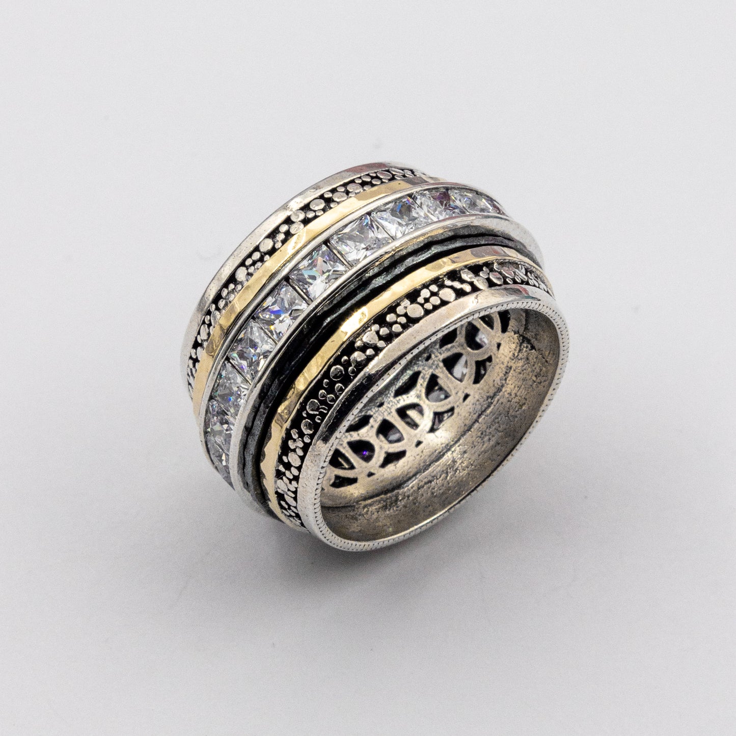 Bague Spinner en Argent avec Zircon et Or MVRK11GCZ