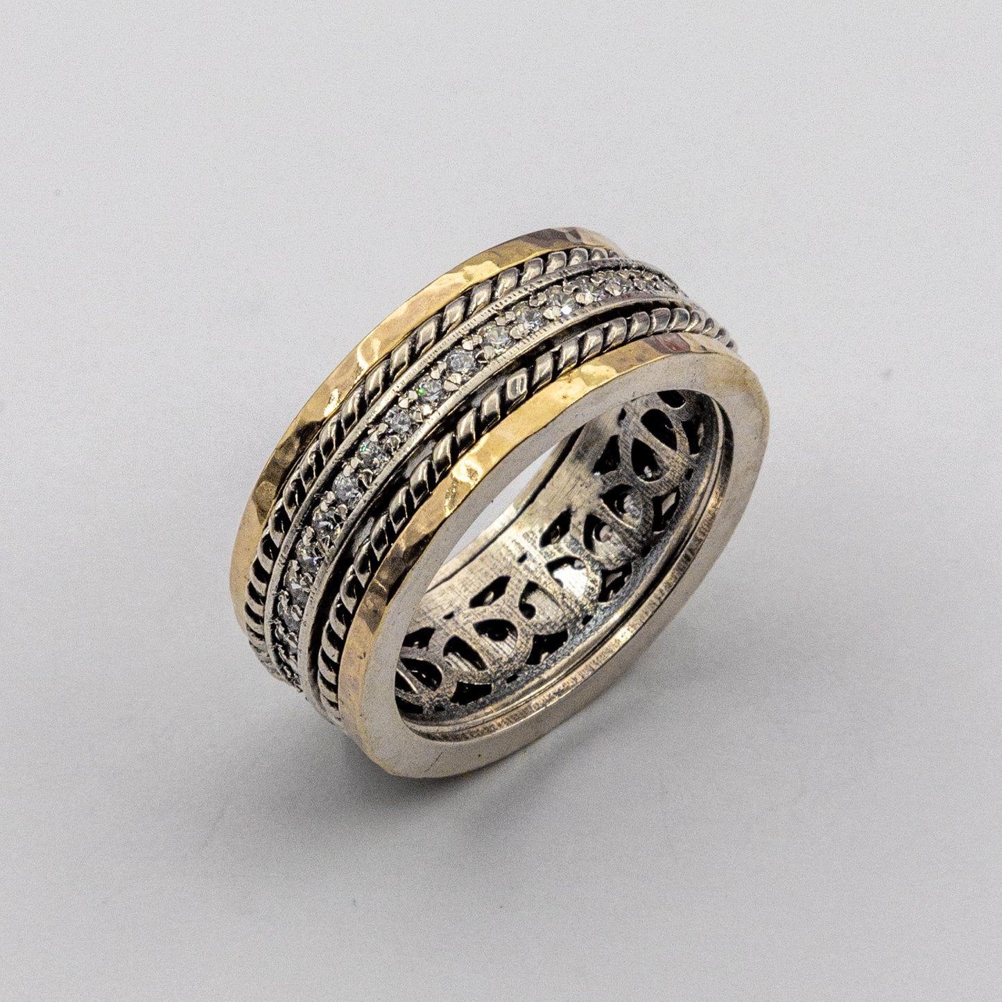 Bague Spinner en Argent avec Zircon et Or MVRK12GCZ