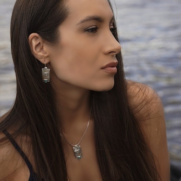 Silver earrings with turquoise 01E058TQ
