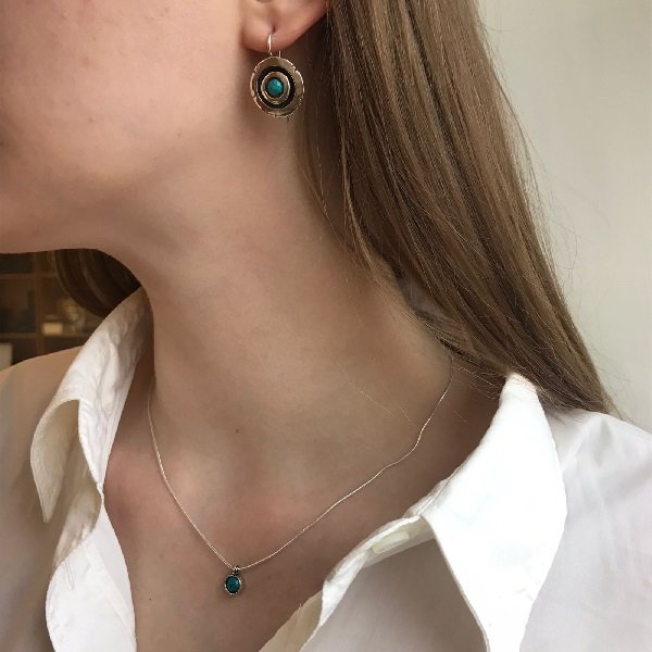 Серебряное колье с бирюзой 01N4185TQ