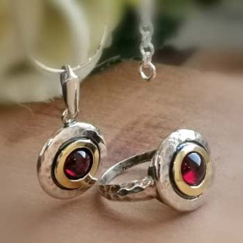 Silberring mit Granat und Gold MVR1408GGR