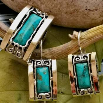 Boucles d'oreilles en argent avec turquoise et or MVE378GTQ