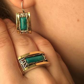 Boucles d'oreilles en argent avec turquoise et or MVE378GTQ