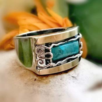 Bague en argent avec turquoise et or MVR378GTQ