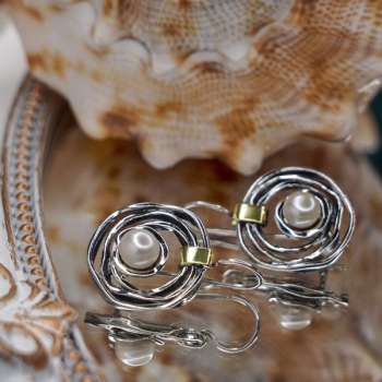 Silberne Ohrringe mit Gold und Perlen MVE1450GPL