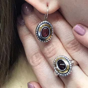 Boucles d'oreilles en argent avec grenat et or MVE1681GGR