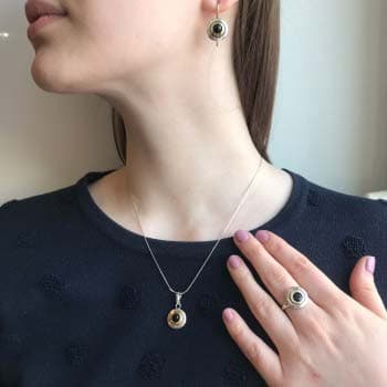 Silberring mit Onyx und Gold MVR1408GON