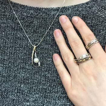 Silberring mit Gold, Perlen und Zirkon MVR1415GPL