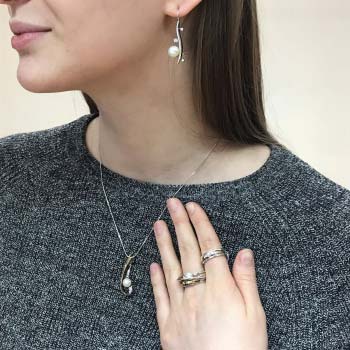 Silberring mit Gold, Perlen und Zirkon MVR1415GPL