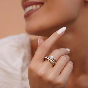 Silberring mit Gold, Perlen und Zirkon MVR1415GPL
