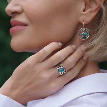 Серебряное кольцо с бирюзой и золотом MVR1447GTQ