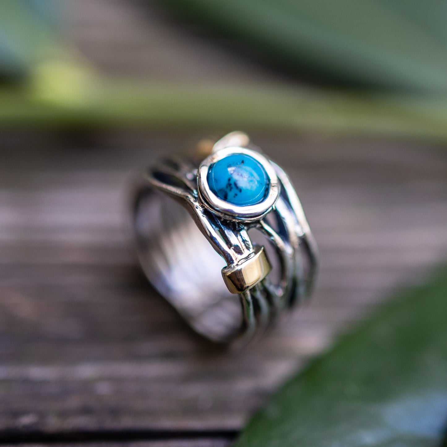 Серебряное кольцо с бирюзой и золотом MVR1447GTQ