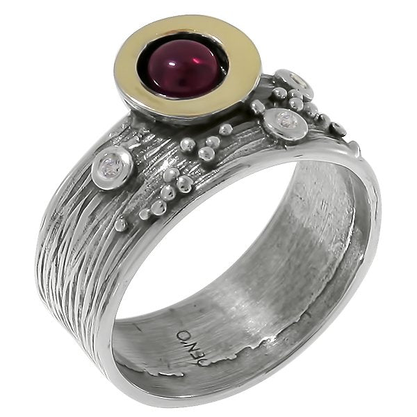 Bague en argent avec grenat, or et zircon MVR1520GR