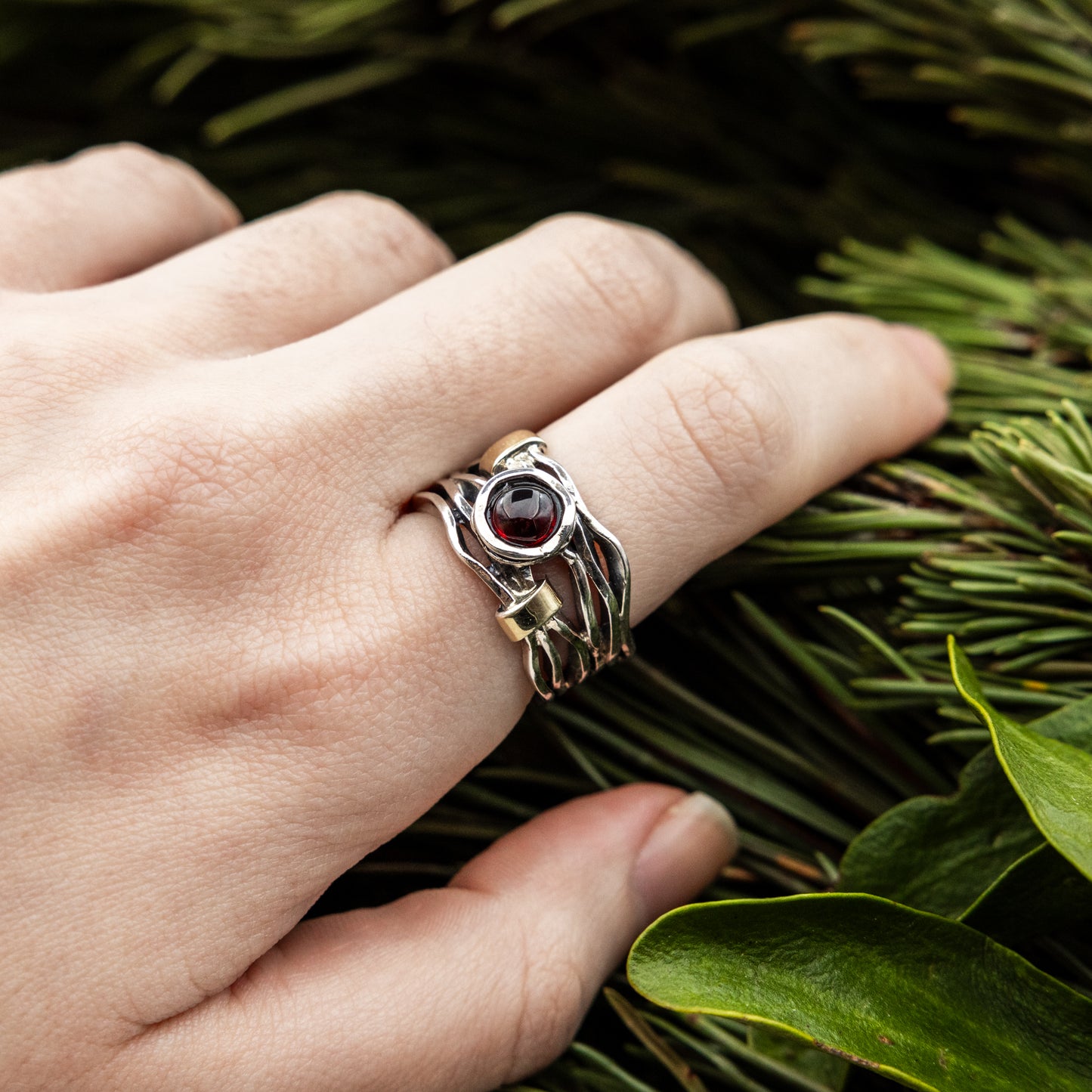Silver ring with gold and garnet MVR1447GGR
