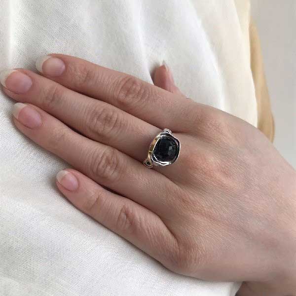 Silver ring with gold and onyx MVR812GON