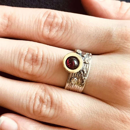Silver ring with garnet, gold and zircon MVR1520GR