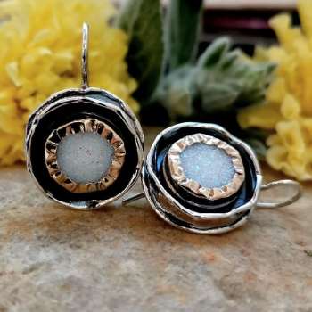 Silver earrings with gold and white druzy agate MVE963GDA