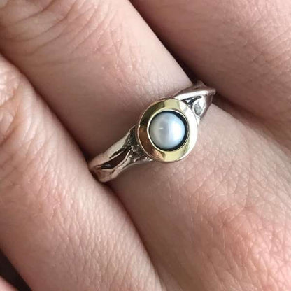 Silver ring with pearl and gold MVR1576GPL