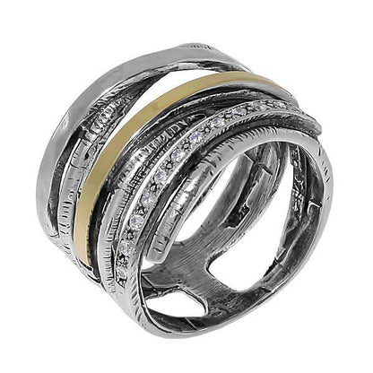 Silver ring with gold and zircon MVR1052GCZ