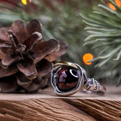 Silver ring with gold and garnet MVR812GGR