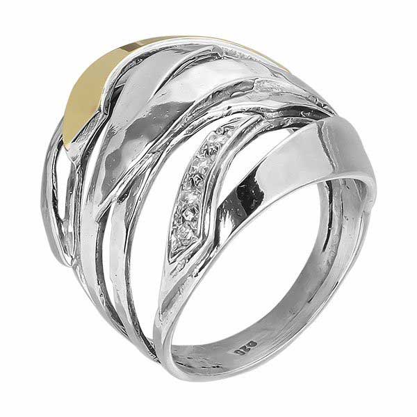 Silver ring with zircon and gold MVR1272GCZ
