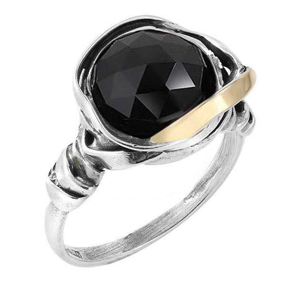 Серебряное кольцо с золотом и ониксом МВР812ГОН